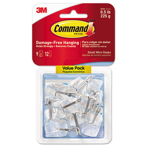 ESMMM17067CLR9ES - Clear Hooks & Strips, Plastic-wire, Small, 9 Hooks W-12 Adhesive Strips Per Pack