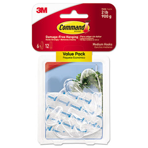 ESMMM17091CLR6ES - Clear Hooks And Strips, Plastic, Medium, 6 Hooks And 12 Strips-pack