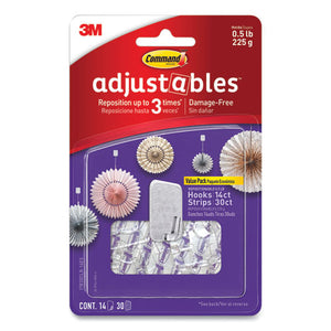 Adjustables Repositionable Mini Hooks, Plastic, White, 0.5 Lb Capacity, 14 Hooks And 30 Strips