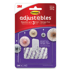 Adjustables Repositionable Mini Hooks, Plastic, White, 0.5 Lb Capacity, 6 Hooks And 12 Strips