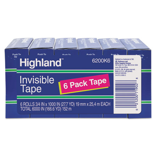 ESMMM6200K6 - Invisible Permanent Mending Tape, 3-4" X 1000", 1" Core, Clear, 6-pack