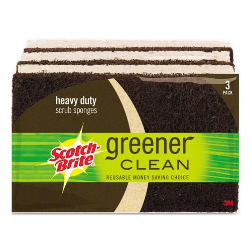 ESMMM87033 - Greener Clean Heavy-Duty Scrub Sponge, 2 7-10 X .75 X 4 3-5, Brown, 3-pack