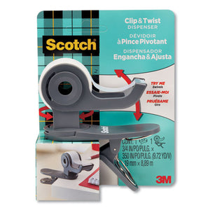 Clip And Twist Desktop Tape Dispenser, With 3-4" X 350" Tape Roll, 1" Core, Gray