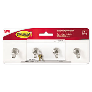 ESMMMHOM18QES - Decorative Key Rail, 8w X 1 1-2d X 2 1-8h White-silver, 4 Hooks-pack