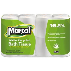 ESMRC1646616PK - 100% Recycled Two-Ply Bath Tissue, White, 16 Rolls-pack