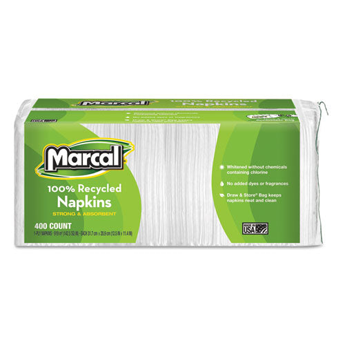 ESMRC6506PK - 100% Recycled Lunch Napkins, 1-Ply, 12 1-2 X 11 2-5, White, 400-pack