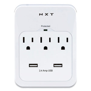 Wall-mount Surge Protector, 3 Ac Outlets, 2 Usb Ports, 600 J, White