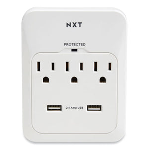 Wall-mount Surge Protector, 3 Ac Outlets, 2 Usb Ports, 600 J, White