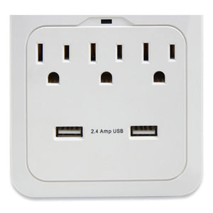 Wall-mount Surge Protector, 3 Ac Outlets, 2 Usb Ports, 600 J, White