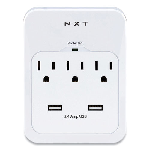 Wall-mount Surge Protector, 3 Ac Outlets, 2 Usb Ports, 600 J, White