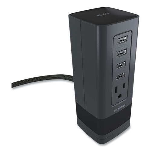 Surge Protector, 1 Ac Outlet, 4 Usb Ports, 5 Ft Cord, 900 J, Black