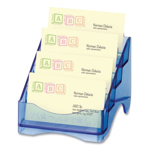 Glacier Four-tier Business Card Holder, Holds 200 Cards, 4 X 4 X 3.75, Plastic, Blue