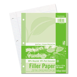 ESPAC3202 - Ecology Filler Paper, 8-1-2 X 11, College Ruled, 3-Hole Punch, We, 150 Sheets-pk