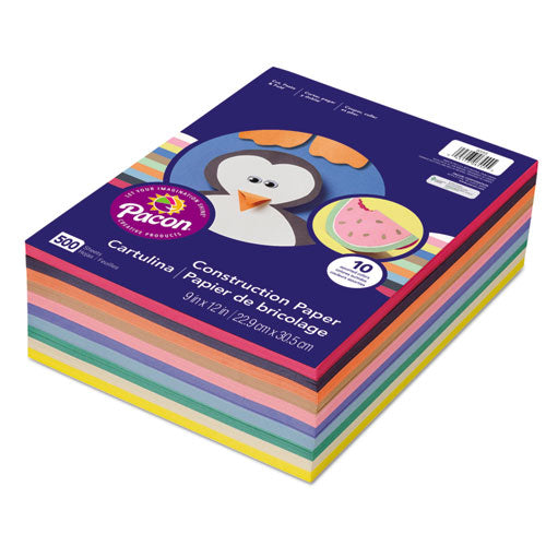 ESPAC6555 - Rainbow Super Value Construction Paper Ream, 45 Lb, 9 X 12, Assorted, 500 Sheets