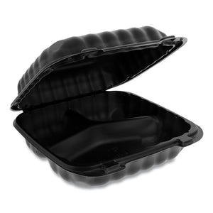 Earthchoice Smartlock Microwavable Hinged Lid Containers, 3 Compartment, 8.3 X 8.3 X 3.4, Black, 200-carton