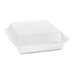 Foam Hinged Lid Containers, Dual Tab Lock Happy Face, 8 X 7.75 X 2.25, 1-compartment, White, 200-carton