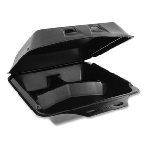 Smartlock Foam Hinged Containers, Large, 9 X 9.5 X 3.25, 3-compartment, Black, 150-carton