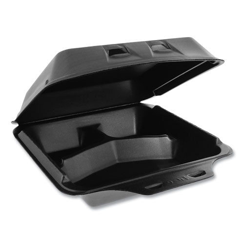 Smartlock Foam Hinged Containers, Large, 9 X 9.5 X 3.25, 3-compartment, Black, 150-carton