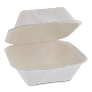 Earthchoice Bagasse Hinged Lid Container, 5.8 X 5.8 X 3.3, 1-compartment, Natural, 500-carton