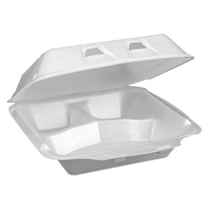 Foam Hinged Lid Containers, Dual Tab Lock, 8.42 X 8.15 X 3, 1-compartment, White, 150-carton