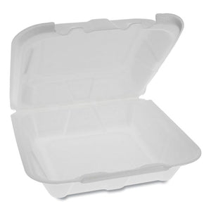 Foam Hinged Lid Containers, Dual Tab Lock Economy, 8.42 X 8.15 X 3, 1-compartment, White, 150-carton