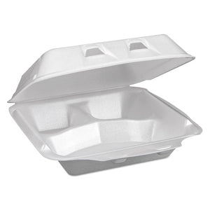 Foam Hinged Lid Containers, Single Tab Lock, 6.38 X 6.38 X 3, 1-compartment, White, 500-carton