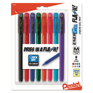 ESPENBL417BP8M - Energel Flash Liquid Gel Stick Pen, Assorted Ink, Metal, 8-pack