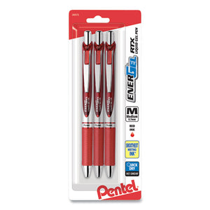 Energel Rtx Gel Pen, Retractable, Medium 0.7 Mm, Red Ink, Red Barrel, 3-pack