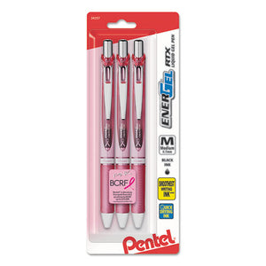 ESPENBL77PBP3ABC - Energel Rtx Retractable Liquid Gel Pen, .7mm, Pink Barrel, Black Ink. 3-pack