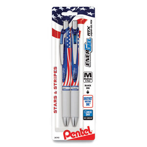 Energel Rtx Stars And Stripes Gel Pen, Retractable, Medium 0.7 Mm, Black Ink, Red-white-blue Barrel, 2-pack