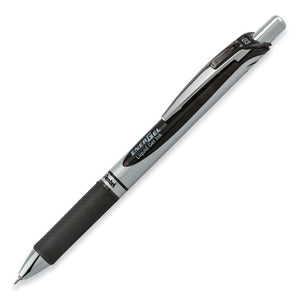 Energel Rtx Gel Pen, Retractable, Extra-fine 0.3 Mm, Black Ink, Black-silver Barrel, Dozen