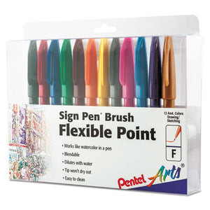 ESPENSES15CPC12 - Sign Pen Brush Flexible Point Marker Pen, Assorted, 12-pack