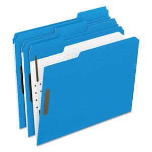 ESPFX21301 - Colored Folders With Embossed Fasteners, 1-3 Cut, Letter, Blue-grid Interior