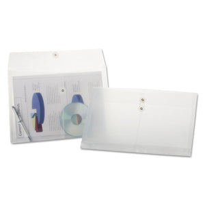 ESPFX638143 - Expandable Poly String & Button Booklet Envelope, Clear, 8 1-2 X 14, 3-pack