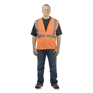 Ansi Class 2 Four Pocket Zipper Safety Vest, Polyester Mesh, Hi-viz Orange, Large