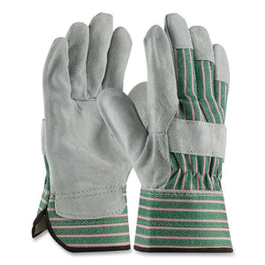 Bronze Series Leather-fabric Work Gloves, Large (size 9), Gray-green, 12 Pairs