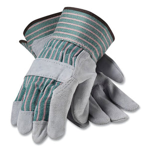 Bronze Series Leather-fabric Work Gloves, Large (size 9), Gray-green, 12 Pairs