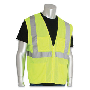 Ansi Class 2 Four Pocket Zipper Safety Vest, Polyester Mesh, Hi-viz Lime Yellow, 4x-large