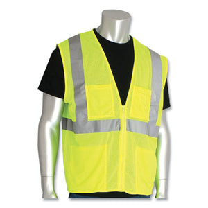 Ansi Class 2 Four Pocket Zipper Safety Vest, Polyester Mesh, Hi-viz Lime Yellow, 5x-large