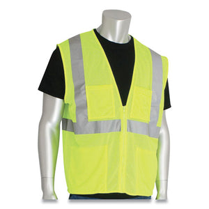 Ansi Class 2 Four Pocket Zipper Safety Vest, Polyester Mesh, Hi-viz Lime Yellow, X-large