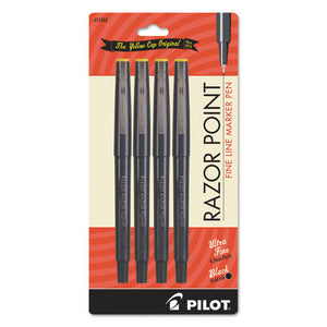Razor Point Stick Porous Point Marker Pen, 0.3mm, Black Ink-barrel, 4-pack