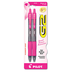 G2 Premium Pink-ribbon Retractable Gel Pen, 0.7mm, Black Ink, Smoke Barrel, 2 Pens