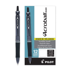 Acroball Colors Advanced Ink Ballpoint Pen, Retractable, Medium 1 Mm, Black Ink, Black Barrel, Dozen