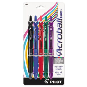 ESPIL31820 - ACROBALL COLORS BALLPOINT PEN, 1MM, BLACK-BLUE-GREEN-PURPLE-RED, 5-PACK