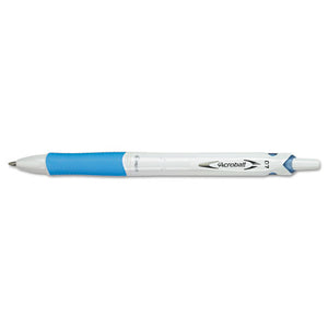 Acroball Purewhite Retractable Ballpoint Pen, 0.7mm, Black Ink, White-blue Barrel