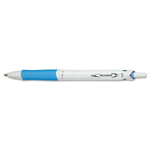 Acroball Purewhite Retractable Ballpoint Pen, 0.7mm, Black Ink, White-blue Barrel