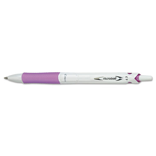 Acroball Purewhite Retractable Ballpoint Pen, 0.7mm, Black Ink, White-purple Barrel
