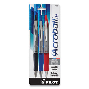 Acroball Pro Advanced Ink Ballpoint Pen, Retractable, Medium 1 Mm, Assorted Ink Colors, Silver Barrel, 3-pack