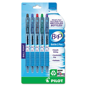 B2p Bottle-2-pen Recycled Retractable Ballpoint Pen, 1mm, Assorted Ink, 5-pack