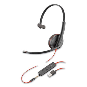 Blackwire 3215 Monaural Over The Head Headset, Usb-a, Black-red